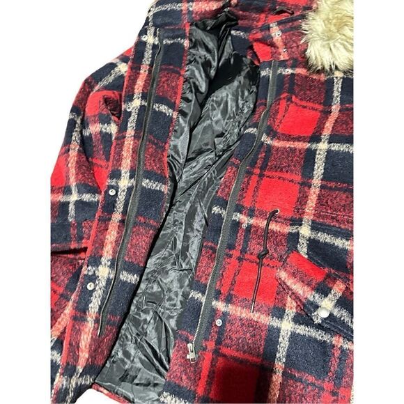 American Eagle Wool Plaid Faux Fur Coat - Picture 5 of 6